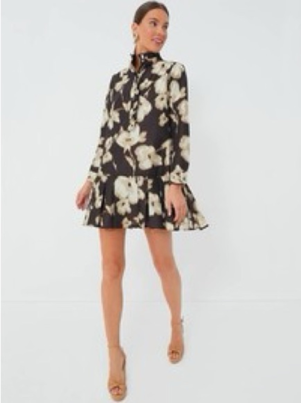 Tuckernuck Floral Ikat Pleated Ruffle Mini Dress Women Brown - Medium